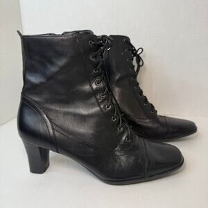 Etienne Aigner Leather Lace Up Heeled Ankle Boots Black Women's Size 7.5
